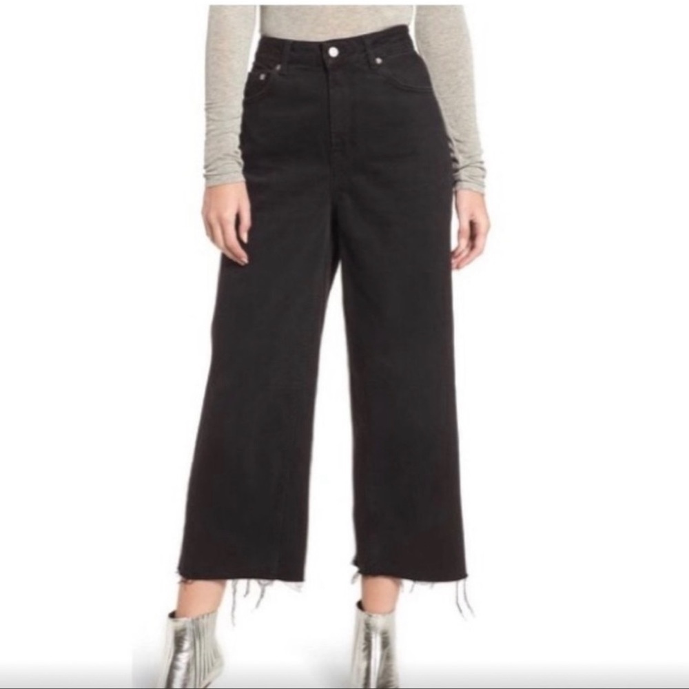 Topshop Moto Crop High Waisted Wide Leg Frayed Jeans